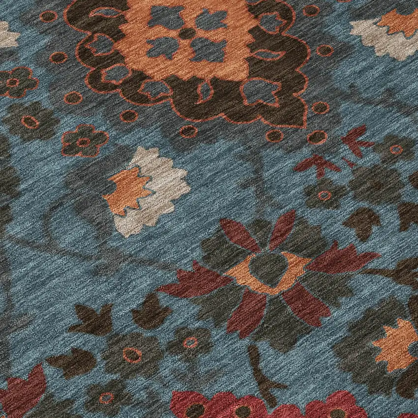 Denim Blue Brick Red And Brown Oriental Washable Indoor Outdoor Area Rug Photo 5