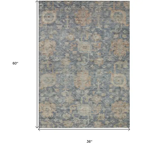 Denim Blue Brown And Beige Damask Washable Indoor Outdoor Area Rug Photo 7