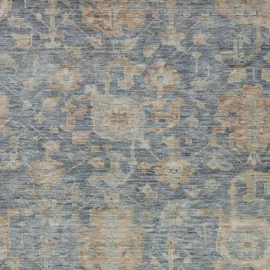 Denim Blue Brown And Beige Damask Washable Indoor Outdoor Area Rug Photo 5
