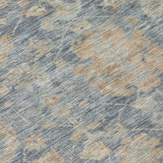 Denim Blue Brown And Beige Damask Washable Indoor Outdoor Area Rug Photo 8