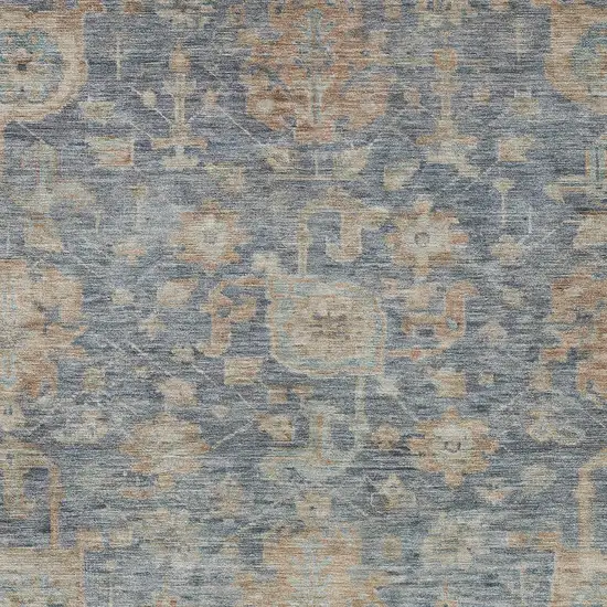 Denim Blue Brown And Beige Damask Washable Indoor Outdoor Area Rug Photo 5