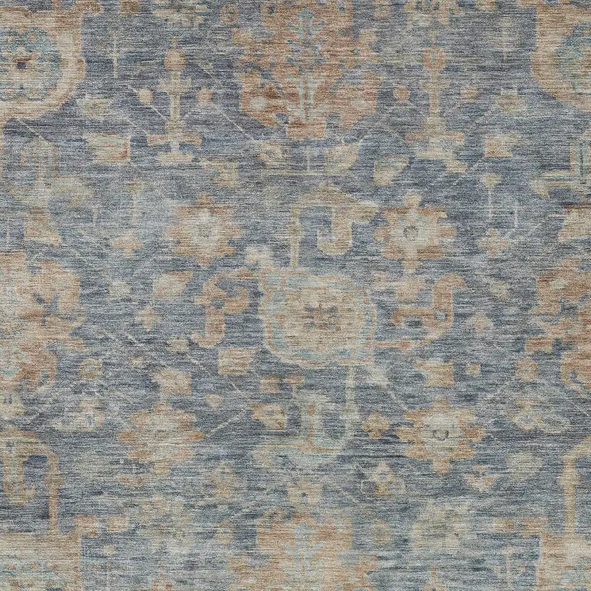 Denim Blue Brown And Beige Damask Washable Indoor Outdoor Area Rug Photo 5