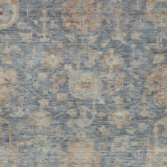 Denim Blue Brown And Beige Damask Washable Indoor Outdoor Area Rug Photo 5
