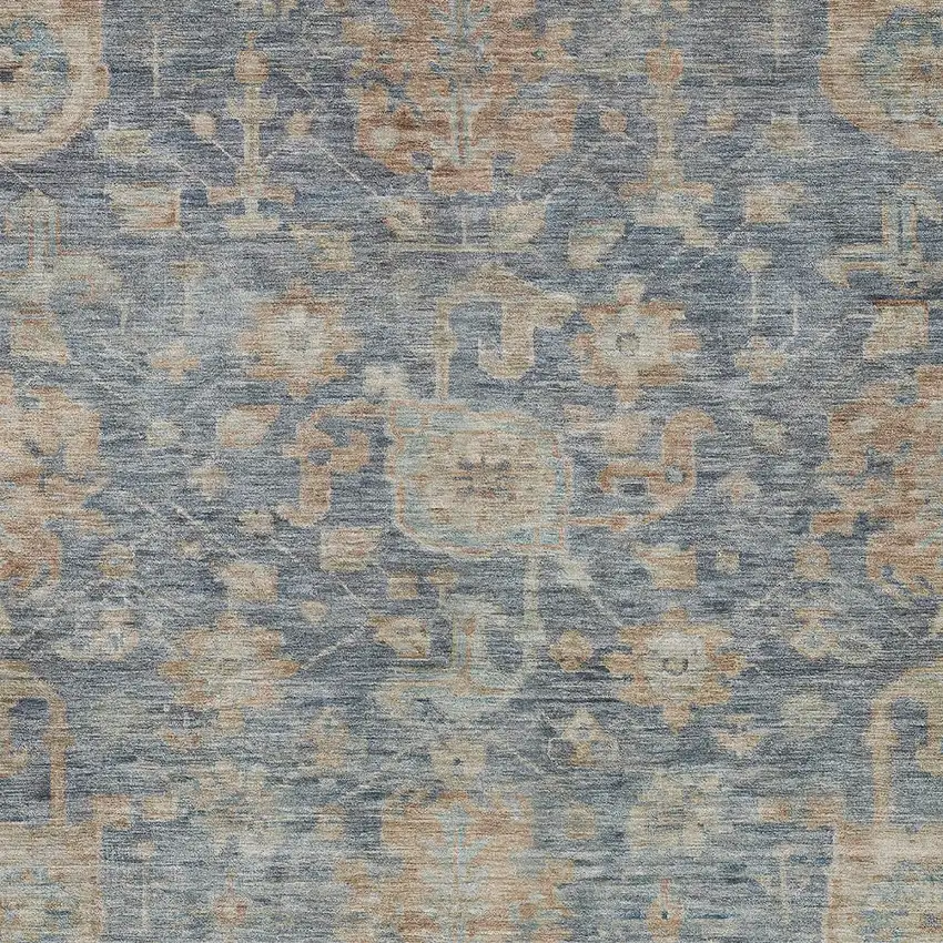 Denim Blue Brown And Beige Damask Washable Indoor Outdoor Area Rug Photo 5