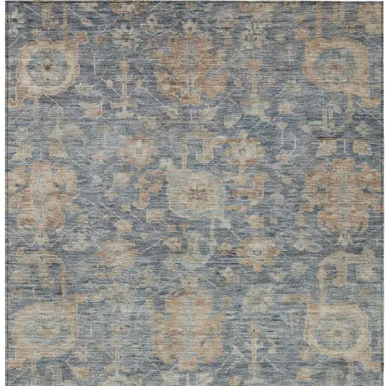 Denim Blue Brown And Beige Damask Washable Indoor Outdoor Area Rug Photo 6