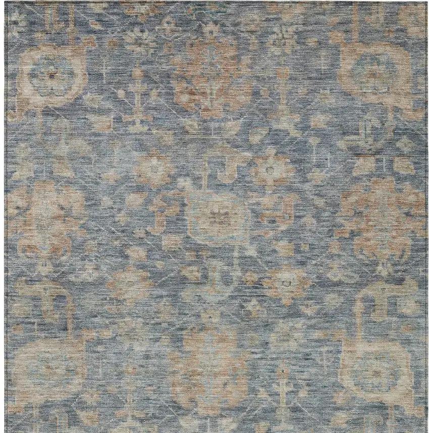 Denim Blue Brown And Beige Damask Washable Indoor Outdoor Area Rug Photo 6