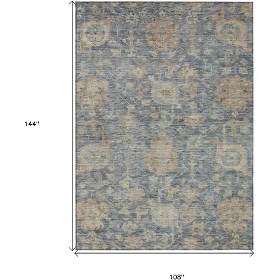 Denim Blue Brown And Beige Damask Washable Indoor Outdoor Area Rug Photo 6