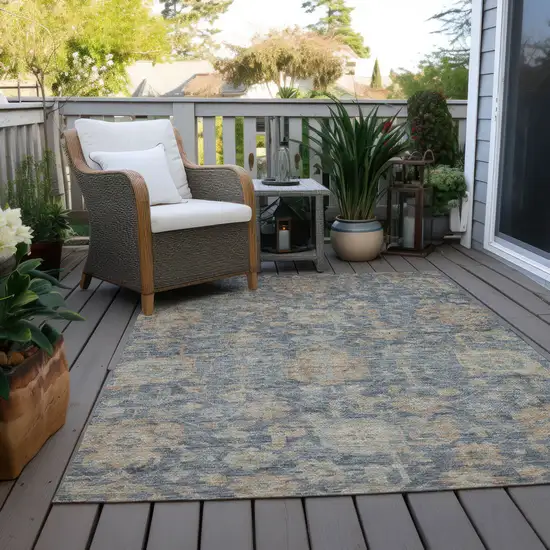 Denim Blue Brown And Beige Damask Washable Indoor Outdoor Area Rug Photo 9