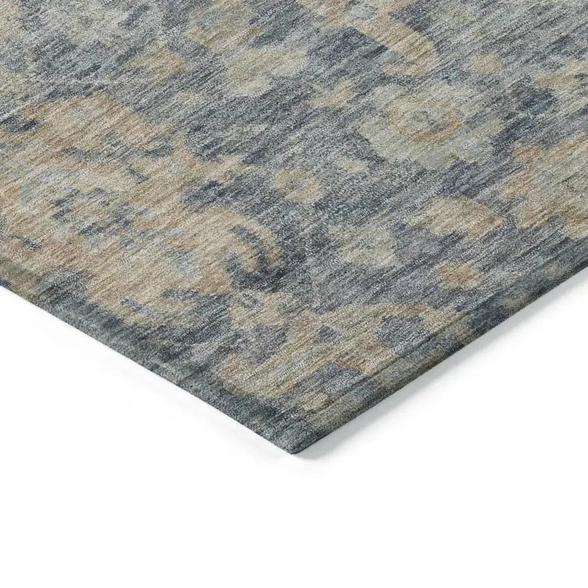 Denim Blue Brown And Beige Damask Washable Indoor Outdoor Area Rug Photo 4