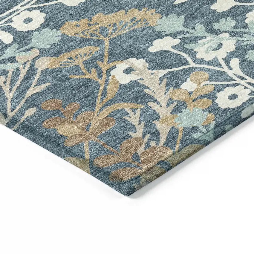 Denim Blue Brown And Beige Floral Washable Indoor Outdoor Area Rug Photo 6