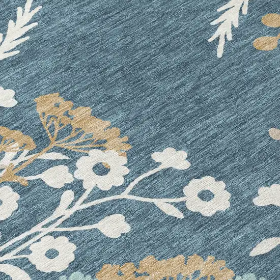 Denim Blue Brown And Beige Floral Washable Indoor Outdoor Area Rug Photo 8