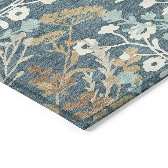 Denim Blue Brown And Beige Floral Washable Indoor Outdoor Area Rug Photo 6