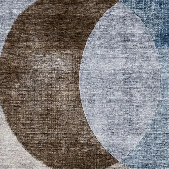 Denim Blue Brown And Beige Geometric Washable Area Rug With UV Protection Photo 2
