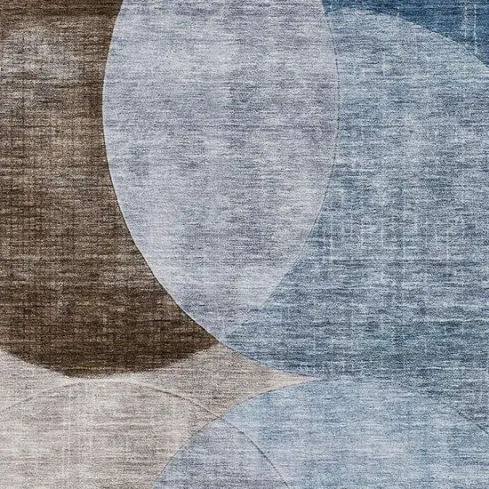 Denim Blue Brown And Beige Geometric Washable Area Rug With UV Protection Photo 2