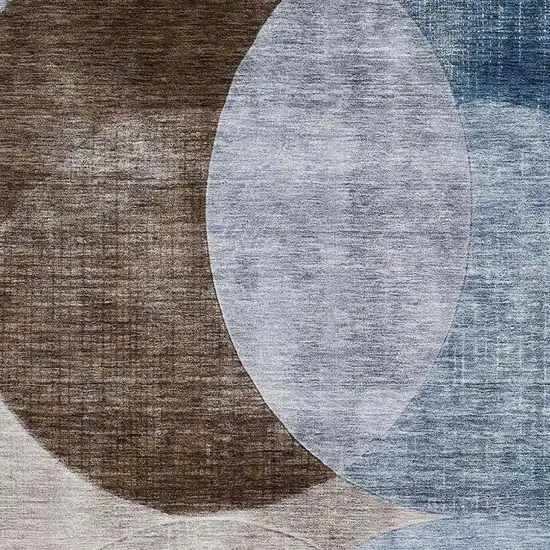 Denim Blue Brown And Beige Geometric Washable Area Rug With UV Protection Photo 2