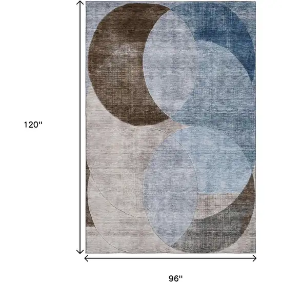 Denim Blue Brown And Beige Geometric Washable Area Rug With UV Protection Photo 8