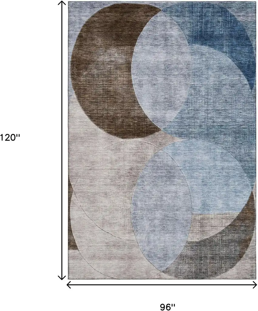 Denim Blue Brown And Beige Geometric Washable Area Rug With UV Protection Photo 8