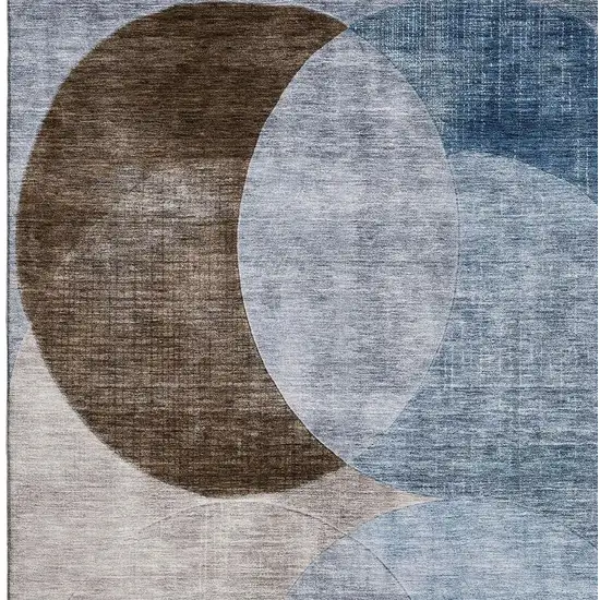 Denim Blue Brown And Beige Geometric Washable Area Rug With UV Protection Photo 3