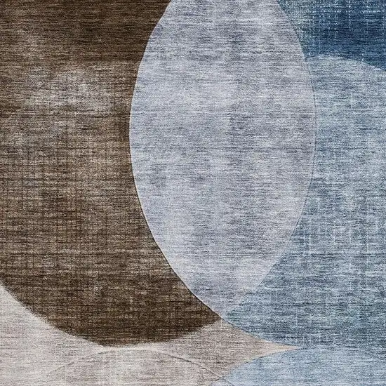 Denim Blue Brown And Beige Geometric Washable Area Rug With UV Protection Photo 2