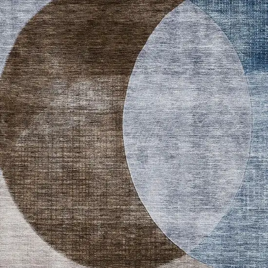 Denim Blue Brown And Beige Geometric Washable Area Rug With UV Protection Photo 2