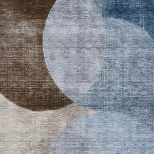 Photo of Denim Blue Brown And Beige Geometric Washable Indoor Outdoor Area Rug