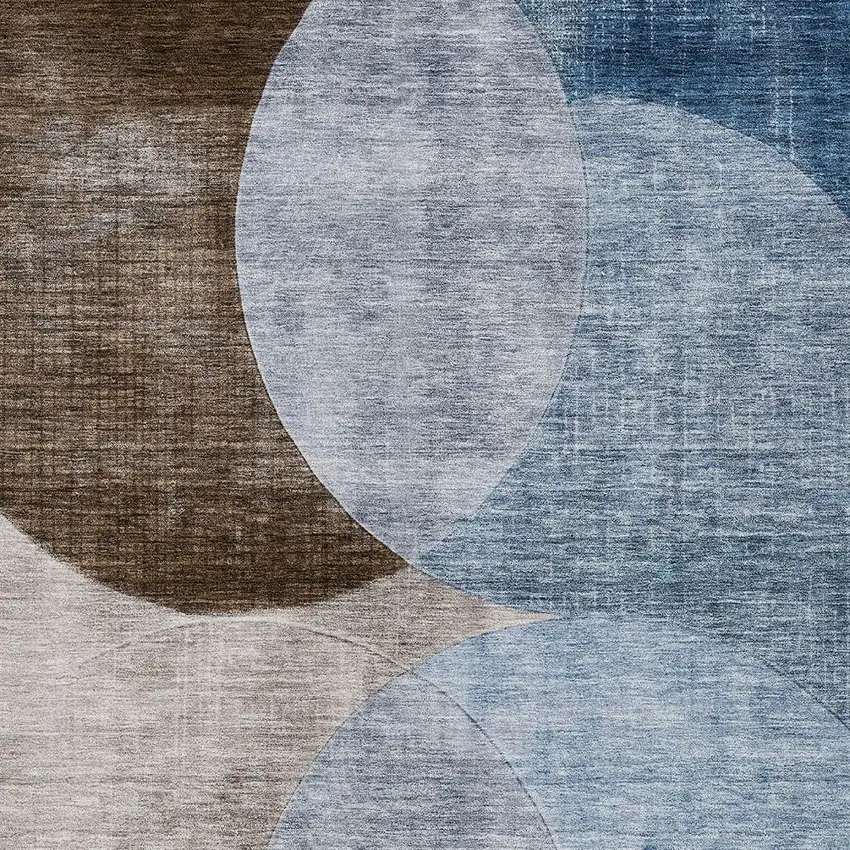 Denim Blue Brown And Beige Geometric Washable Indoor Outdoor Area Rug Photo 5