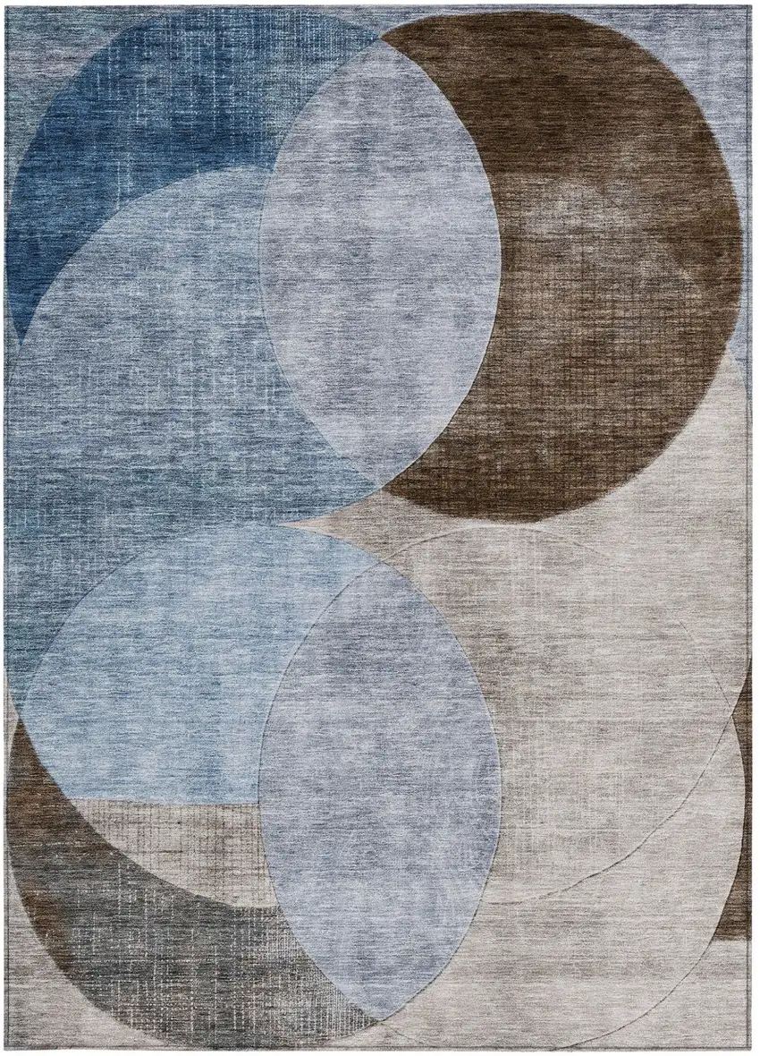 Denim Blue Brown And Beige Geometric Washable Indoor Outdoor Area Rug Photo 6