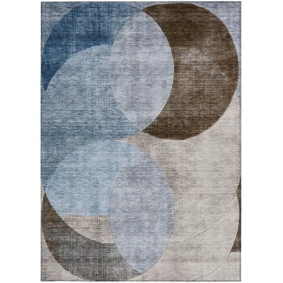 Denim Blue Brown And Beige Geometric Washable Indoor Outdoor Area Rug Photo 5
