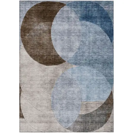 Denim Blue Brown And Beige Geometric Washable Indoor Outdoor Area Rug Photo 2
