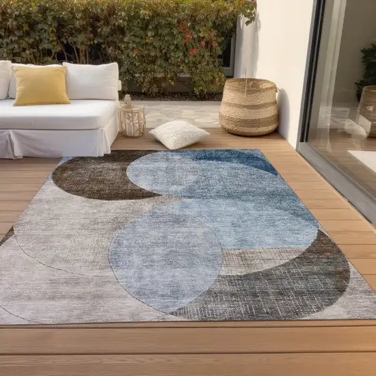Denim Blue Brown And Beige Geometric Washable Indoor Outdoor Area Rug Photo 9