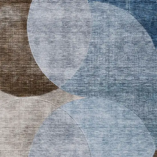 Denim Blue Brown And Beige Geometric Washable Indoor Outdoor Area Rug Photo 5