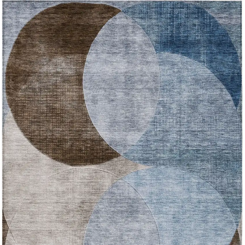 Denim Blue Brown And Beige Geometric Washable Indoor Outdoor Area Rug Photo 5