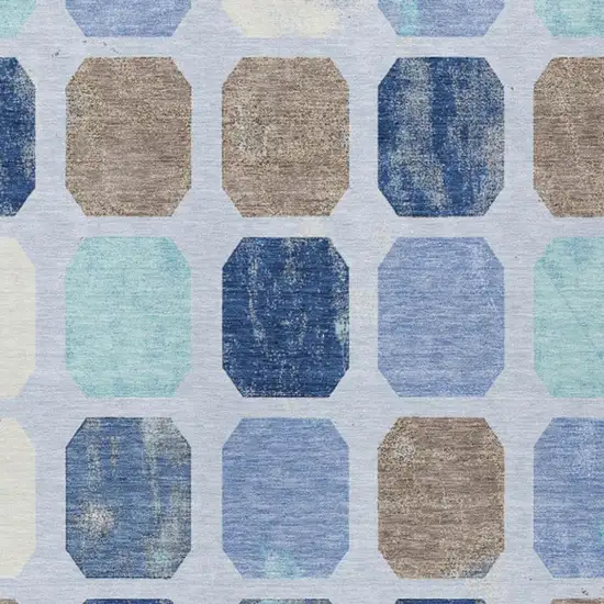 Denim Blue Brown And Sky Blue Geometric Washable Indoor Outdoor Area Rug Photo 3