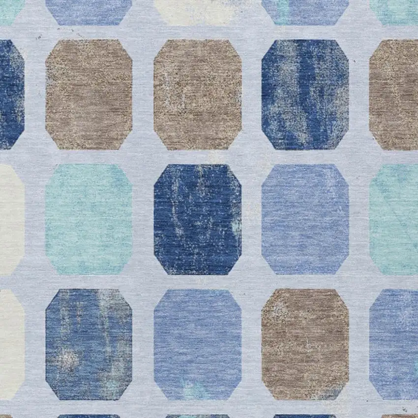 Denim Blue Brown And Sky Blue Geometric Washable Indoor Outdoor Area Rug Photo 3