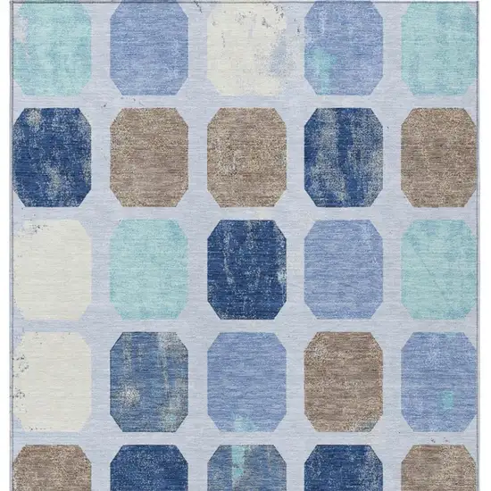 Denim Blue Brown And Sky Blue Geometric Washable Indoor Outdoor Area Rug Photo 4
