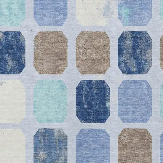 Denim Blue Brown And Sky Blue Geometric Washable Indoor Outdoor Area Rug Photo 3