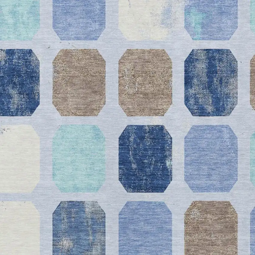 Denim Blue Brown And Sky Blue Geometric Washable Indoor Outdoor Area Rug Photo 3