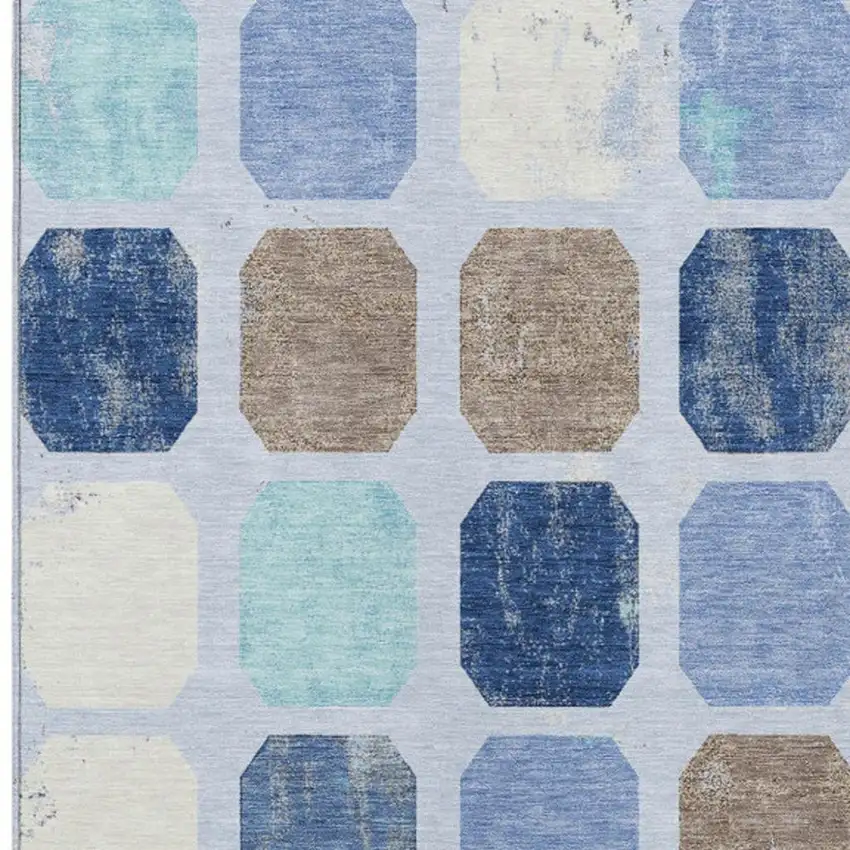 Denim Blue Brown And Sky Blue Geometric Washable Indoor Outdoor Area Rug Photo 4