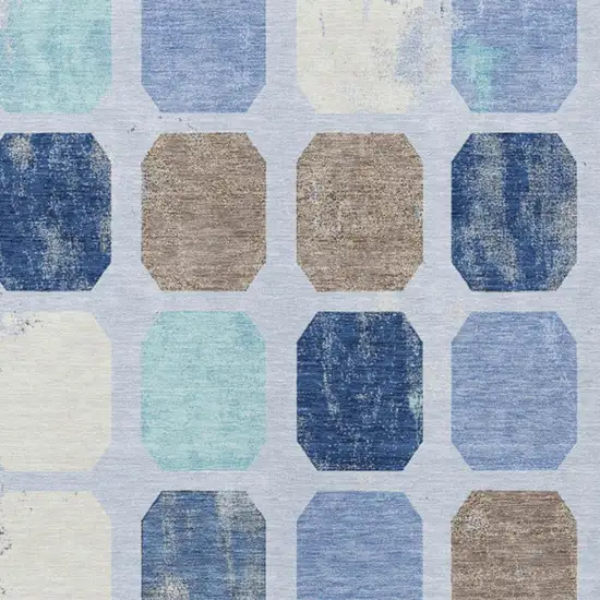 Denim Blue Brown And Sky Blue Geometric Washable Indoor Outdoor Area Rug Photo 4