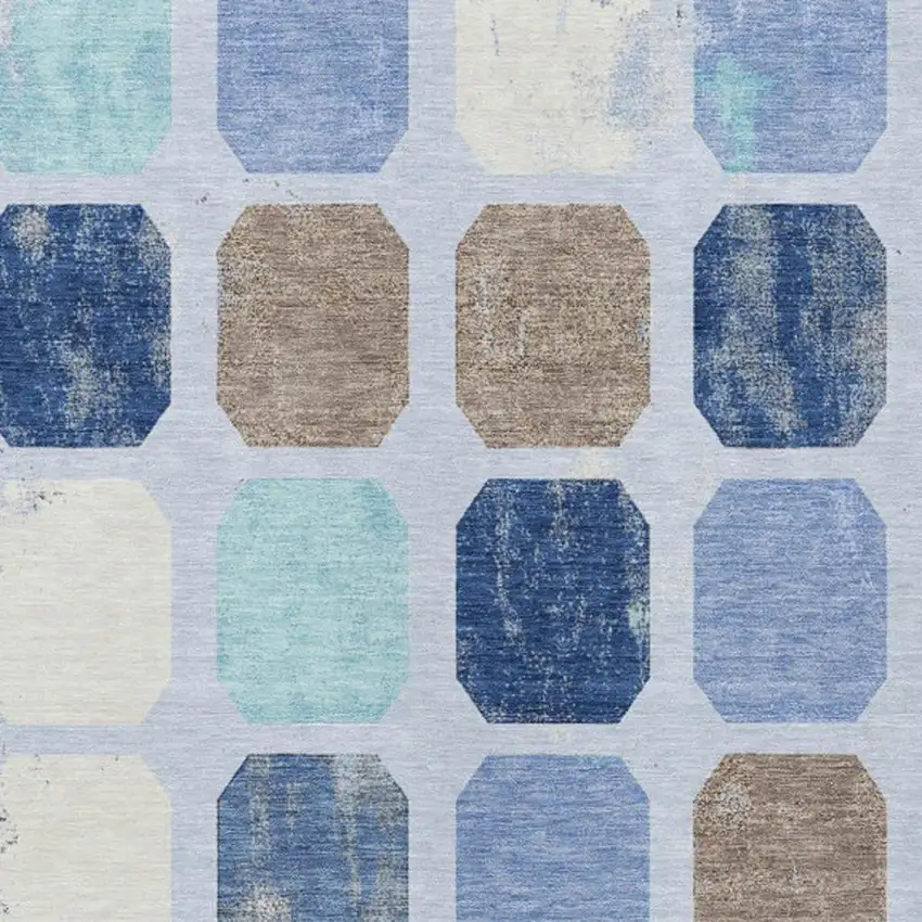 Denim Blue Brown And Sky Blue Geometric Washable Indoor Outdoor Area Rug Photo 4