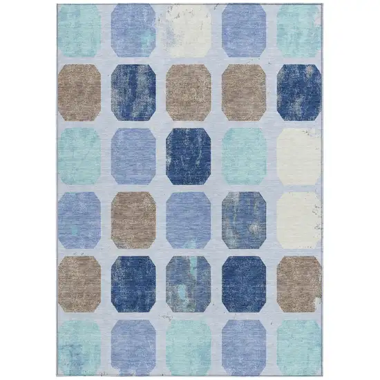 Denim Blue Brown And Sky Blue Geometric Washable Indoor Outdoor Area Rug Photo 3