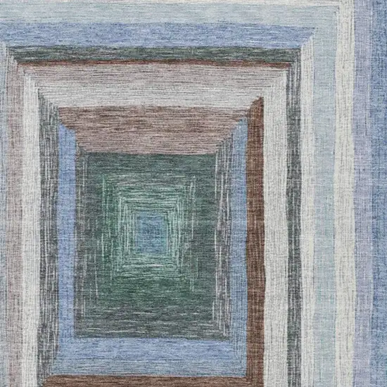 Denim Blue Brown And Sky Blue Geometric Washable Indoor Outdoor Area Rug Photo 9