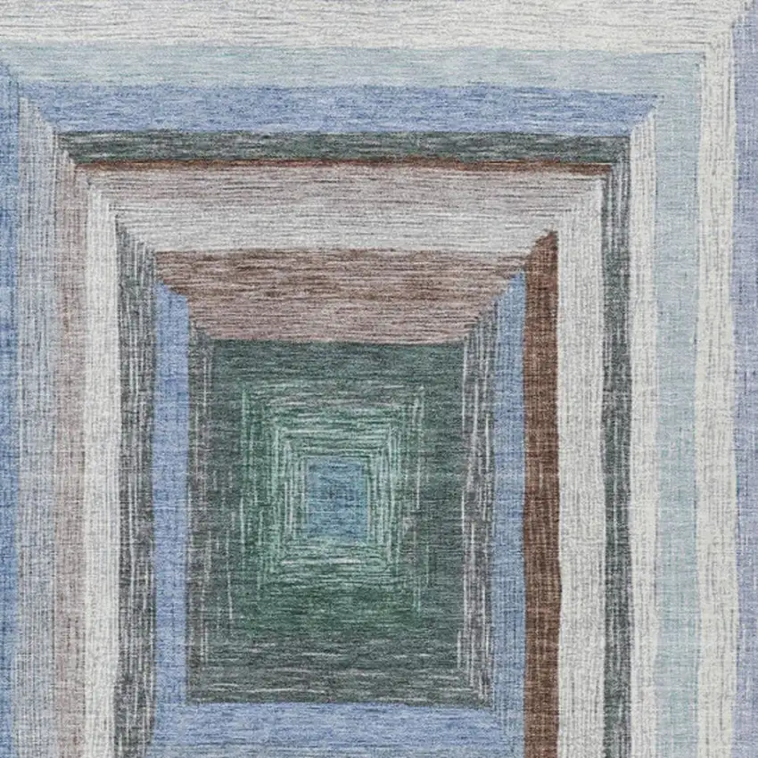 Denim Blue Brown And Sky Blue Geometric Washable Indoor Outdoor Area Rug Photo 4