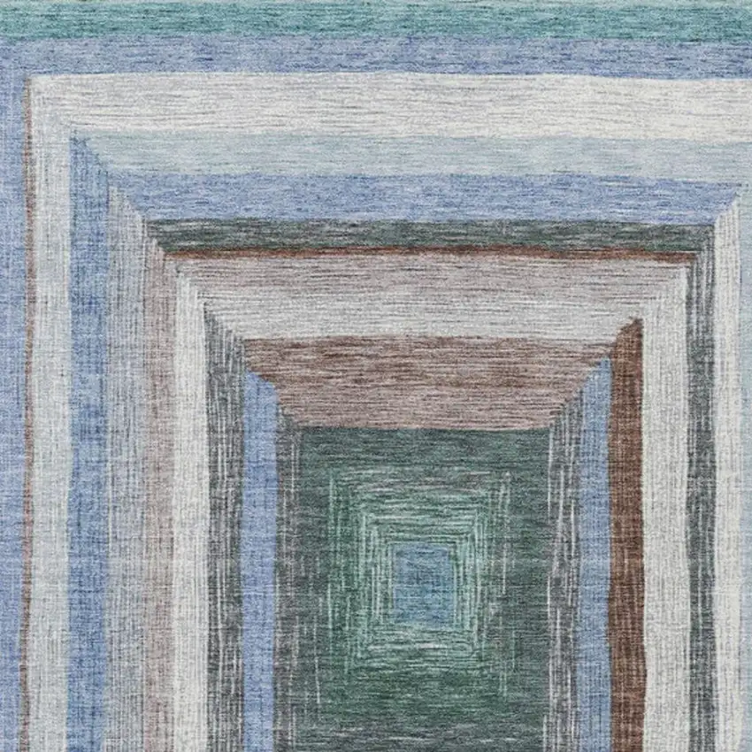 Denim Blue Brown And Sky Blue Geometric Washable Indoor Outdoor Area Rug Photo 3