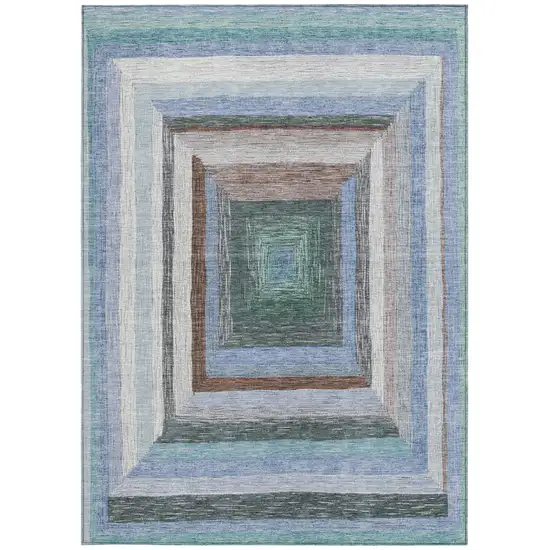 Denim Blue Brown And Sky Blue Geometric Washable Indoor Outdoor Area Rug Photo 4