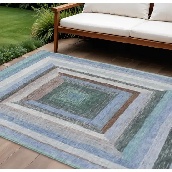 Denim Blue Brown And Sky Blue Geometric Washable Indoor Outdoor Area Rug Photo 2
