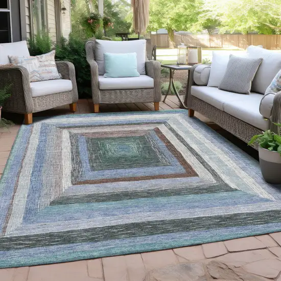 Denim Blue Brown And Sky Blue Geometric Washable Indoor Outdoor Area Rug Photo 5