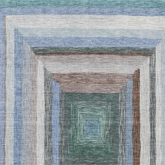 Denim Blue Brown And Sky Blue Geometric Washable Indoor Outdoor Area Rug Photo 4