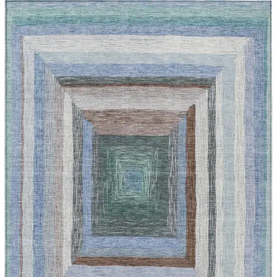 Denim Blue Brown And Sky Blue Geometric Washable Indoor Outdoor Area Rug Photo 8