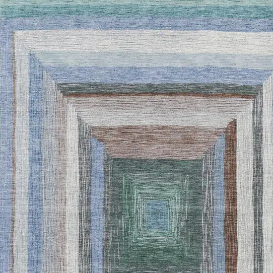 Denim Blue Brown And Sky Blue Geometric Washable Indoor Outdoor Area Rug Photo 2